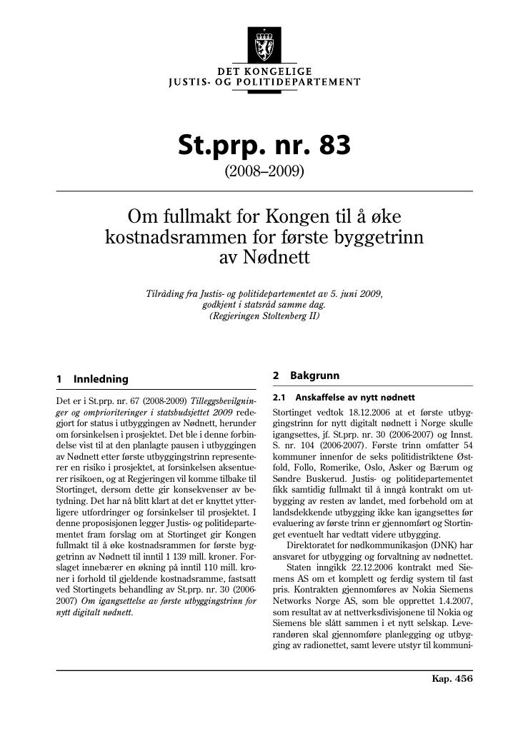 Forsiden av dokumentet St.prp. nr. 83 (2008-2009)