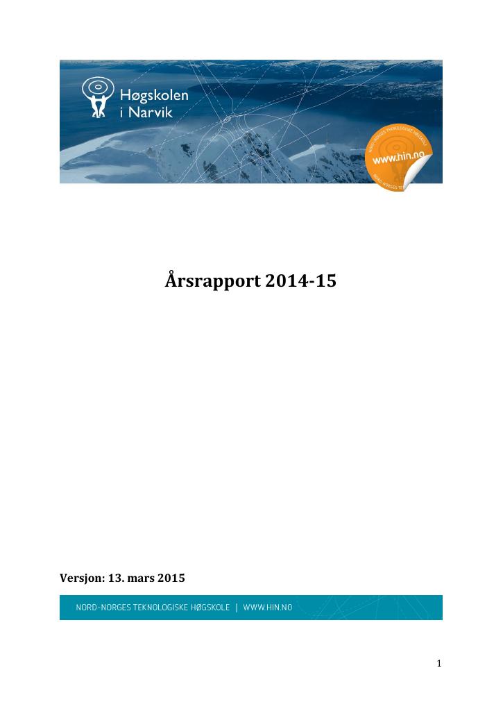 Forsiden av dokumentet Årsrapport Høgskolen i Narvik 2014