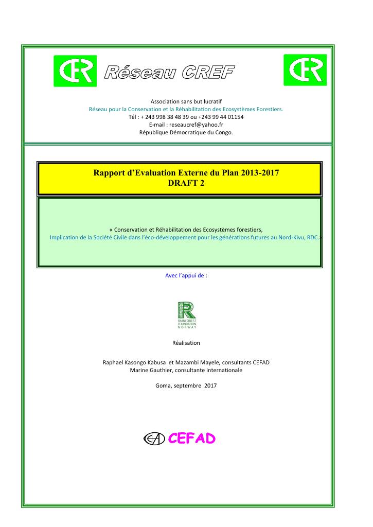 Forsiden av dokumentet Rapport d’Evaluation Externe du Plan Stratégique 2013-2017