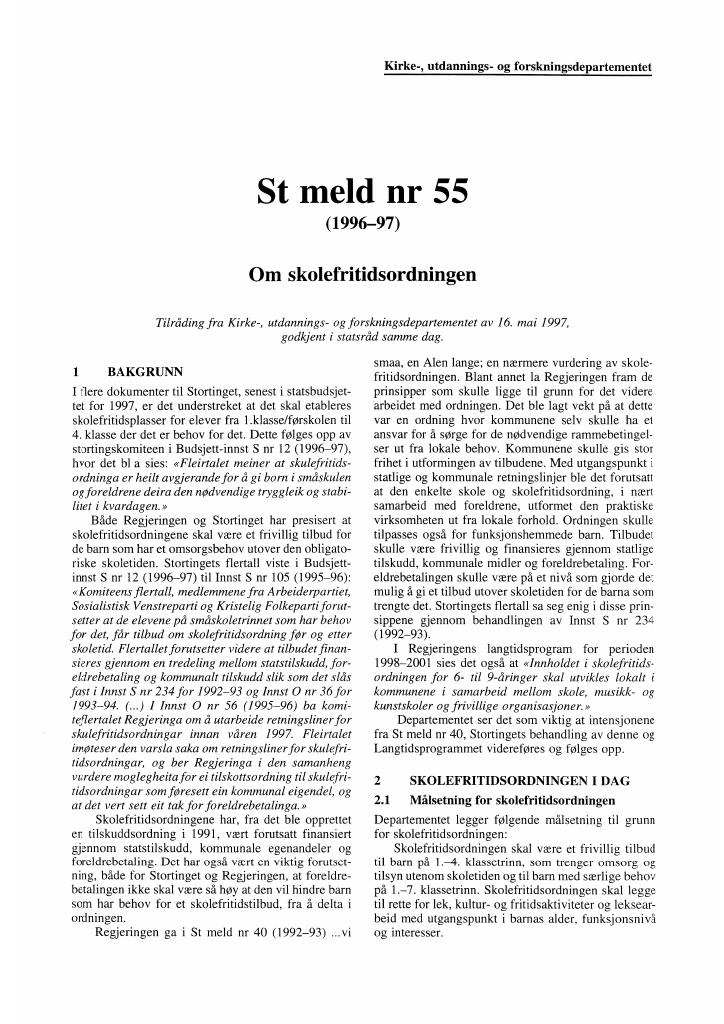 Forsiden av dokumentet Meld. St. 55 (1996–1997)