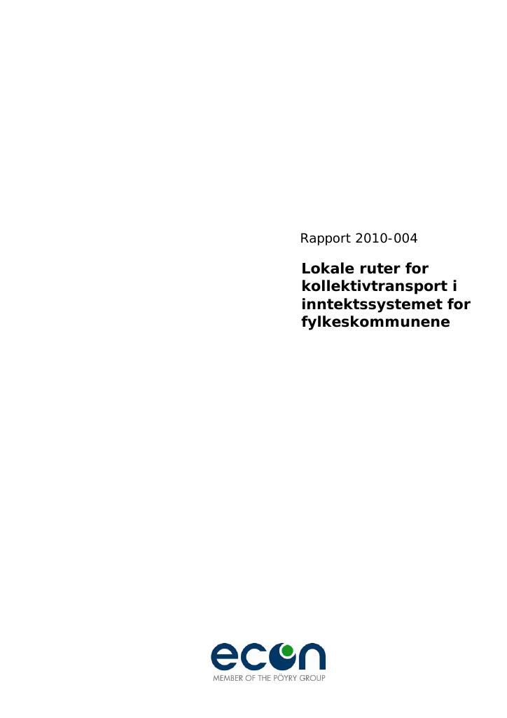Forsiden av dokumentet Lokale ruter for kollektivtransport i inntektssystemet for fylkeskommunene