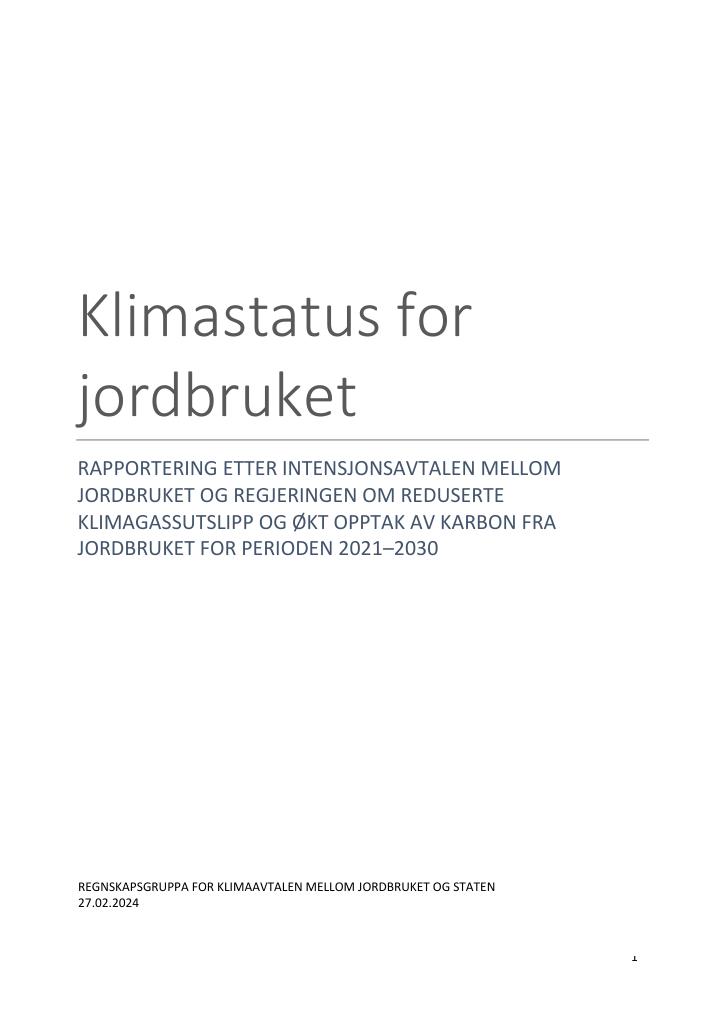 Forsiden av dokumentet Klimastatus for jordbruket