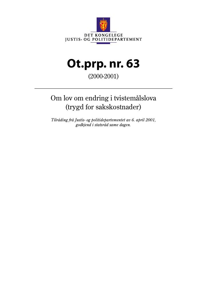 Forsiden av dokumentet Ot.prp. nr. 63 (2000-2001)