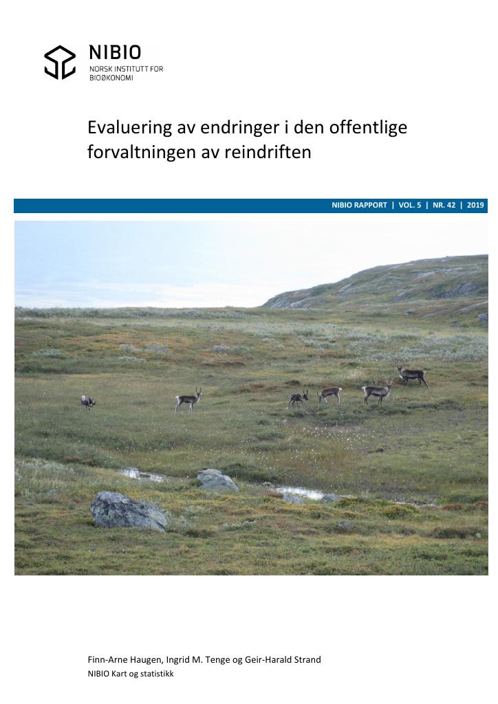 Forsiden av dokumentet Evaluering av endringer i den offentlige forvaltningen av reindriften