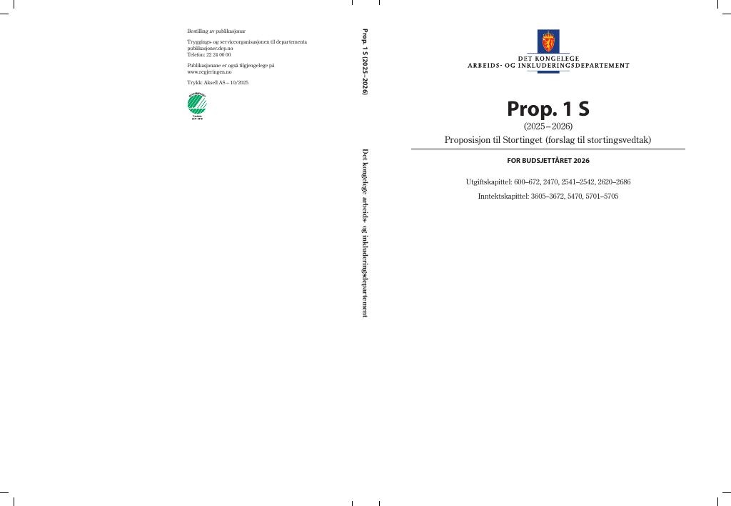 Forsiden av dokumentet Prop. 1 S (2025–2026)