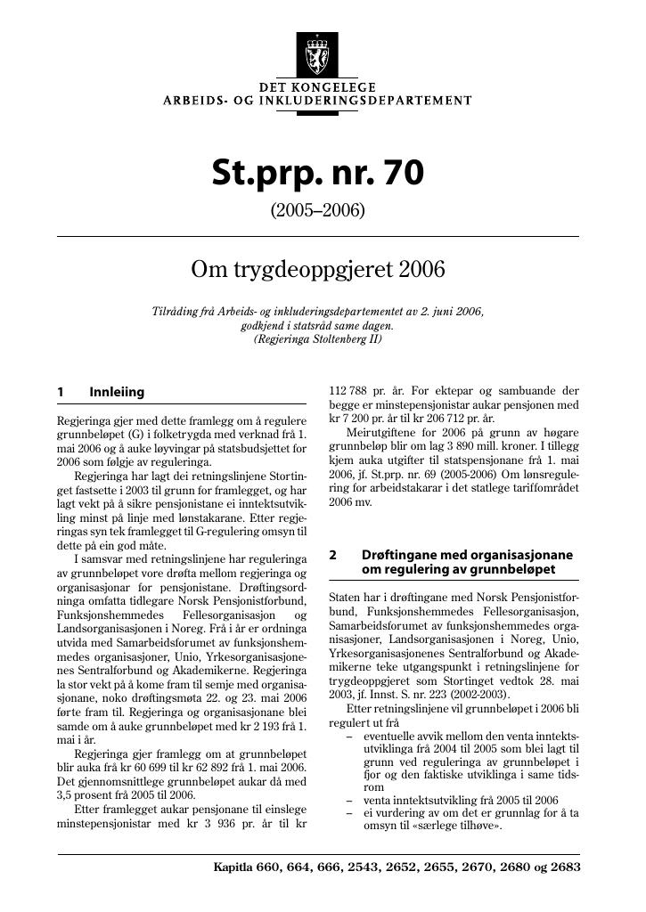 Forsiden av dokumentet St.prp. nr. 70 (2005-2006)