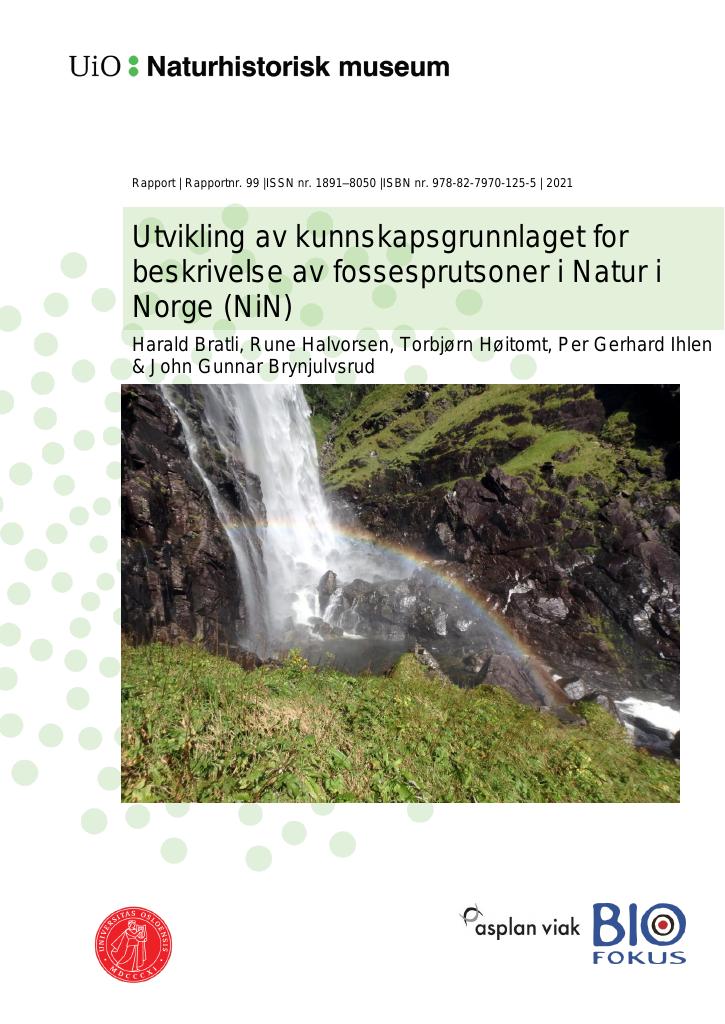 Forsiden av dokumentet Utvikling av kunnskapsgrunnlaget for beskrivelse av fossesprutsoner i Natur i Norge (NiN)