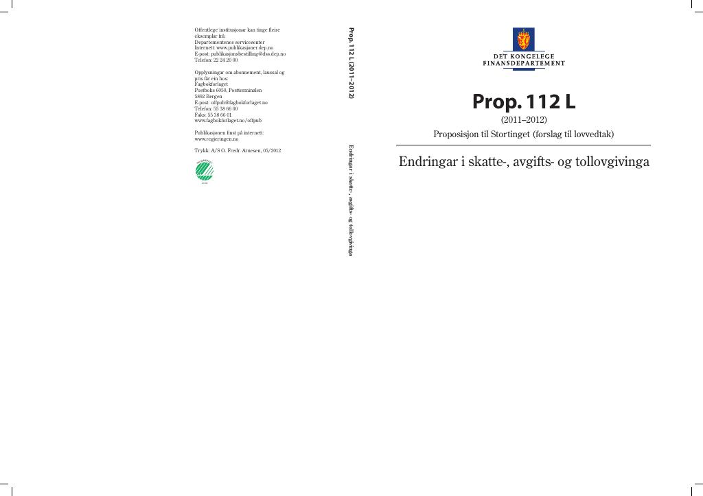 Forsiden av dokumentet Prop. 112 L (2011–2012)