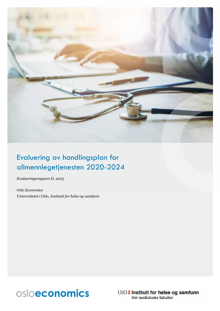 Forsiden av dokumentet Evaluering av handlingsplan for allmennlegetjenesten 2020-2024, evalueringsrapport II