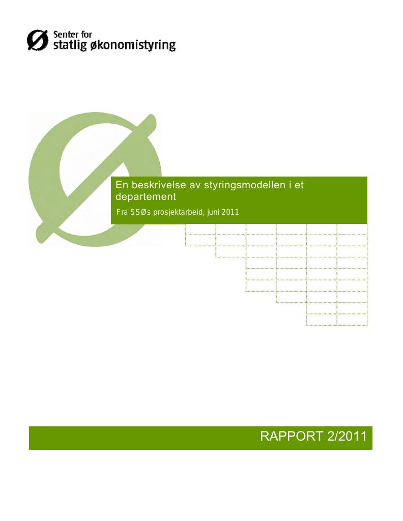 Forsiden av dokumentet En beskrivelse av styringsmodellen i et departement