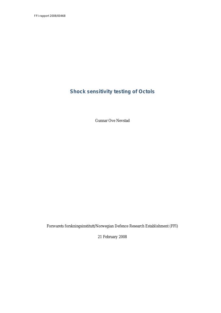 Forsiden av dokumentet Shock sensitivity testing of Octols