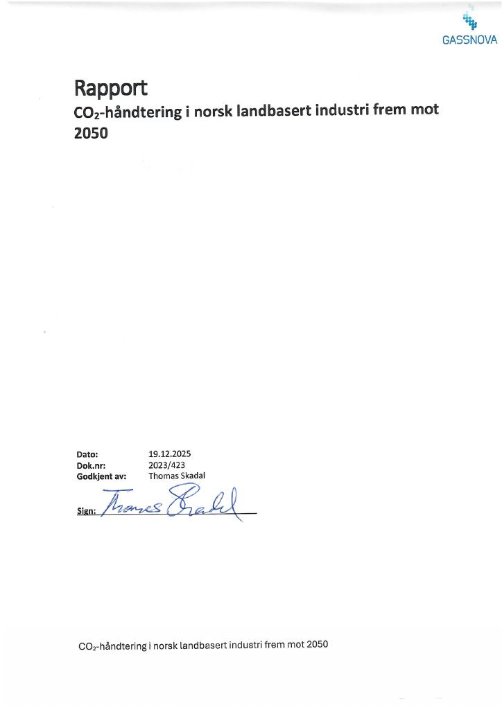 Forsiden av dokumentet CO2-håndtering i norsk landbasert industri frem mot 2050