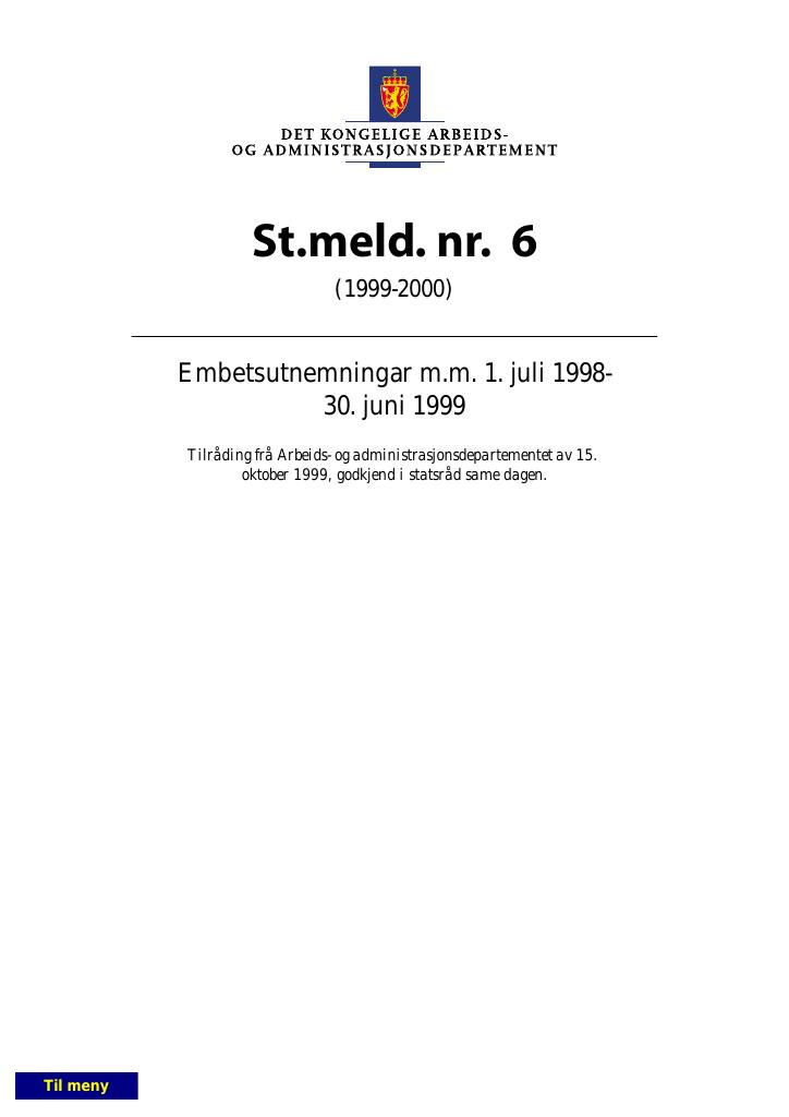 Forsiden av dokumentet St.meld. nr. 6 (1999-2000)