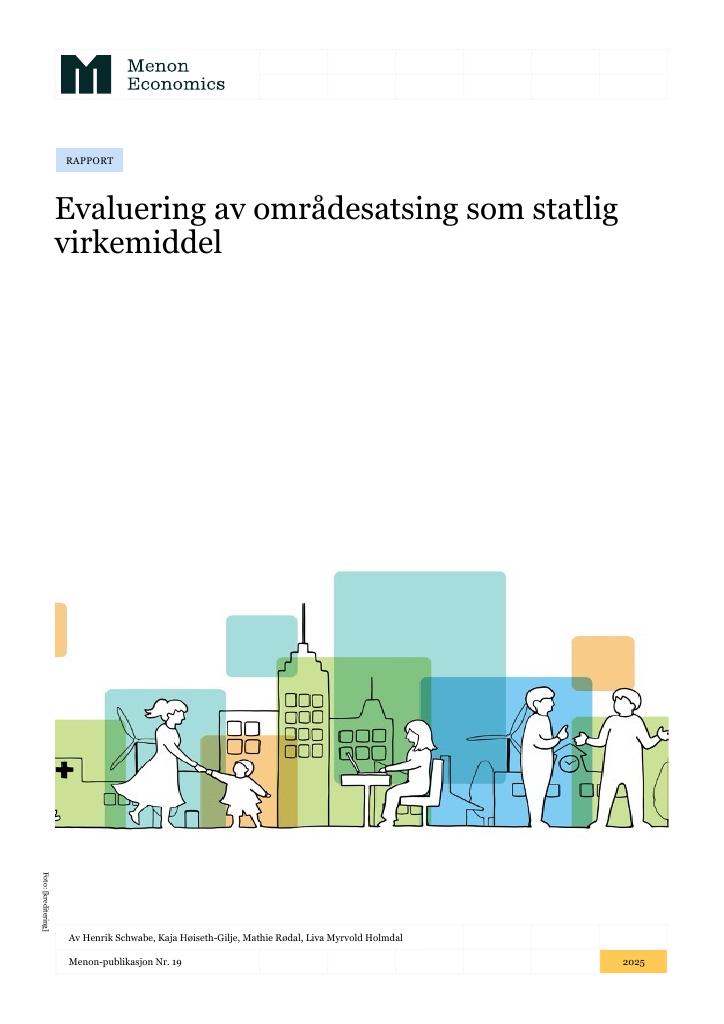 Forsiden av dokumentet Evaluering av områdesatsing som statlig virkemiddel