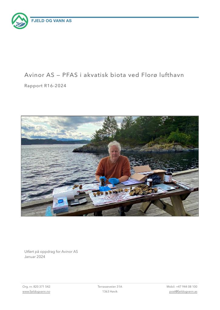 Forsiden av dokumentet Avinor AS — PFAS i akvatisk biota ved Florø lufthavn : Rapport R16-2024