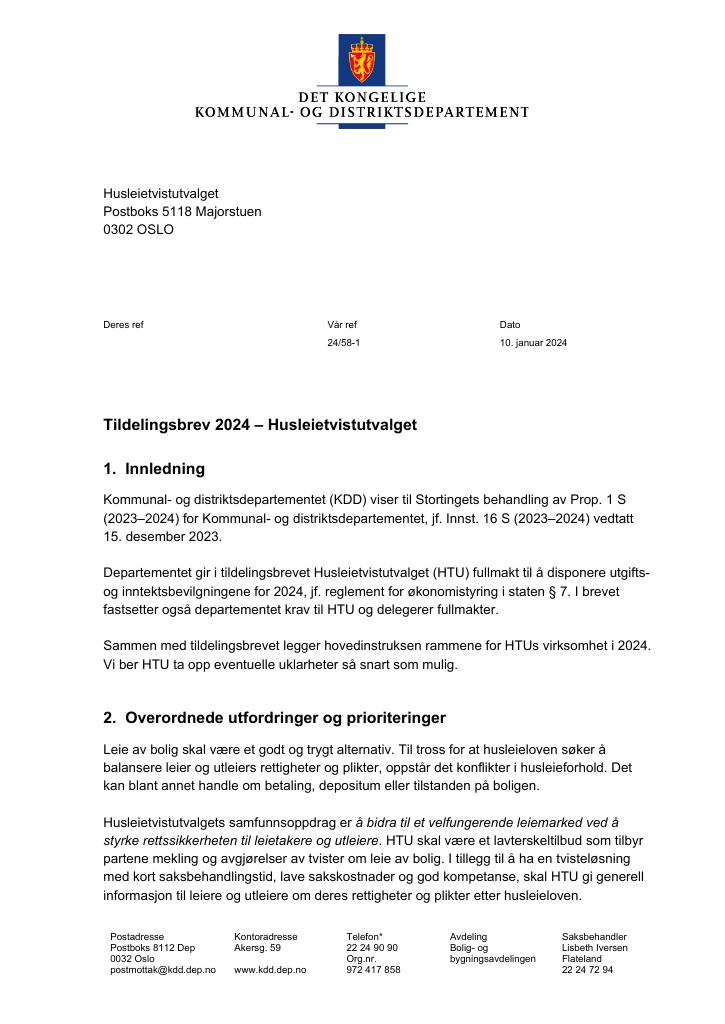 Forsiden av dokumentet Tildelingsbrev (pdf) 2024