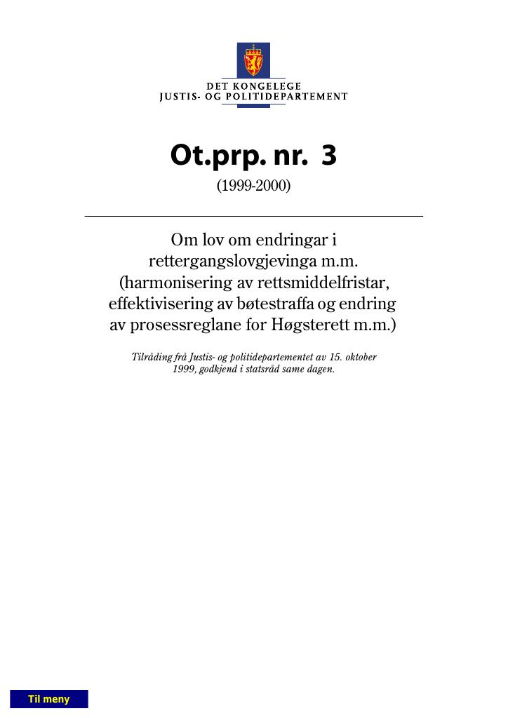 Forsiden av dokumentet Ot.prp. nr. 3 (1999-2000)