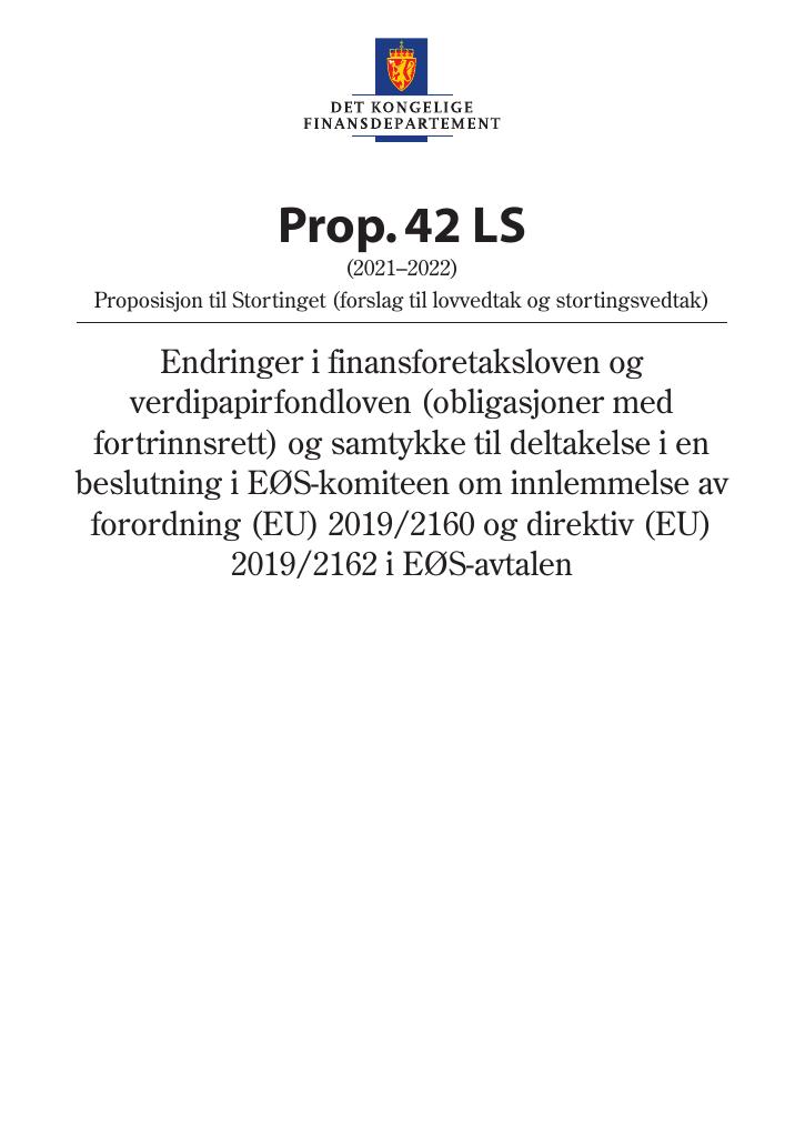 Forsiden av dokumentet Prop. 42 LS (2021–2022)