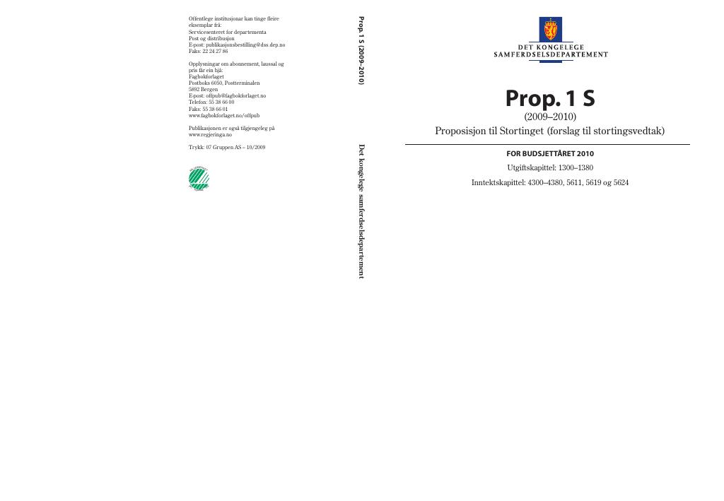 Forsiden av dokumentet Prop. 1 S (2009–2010)