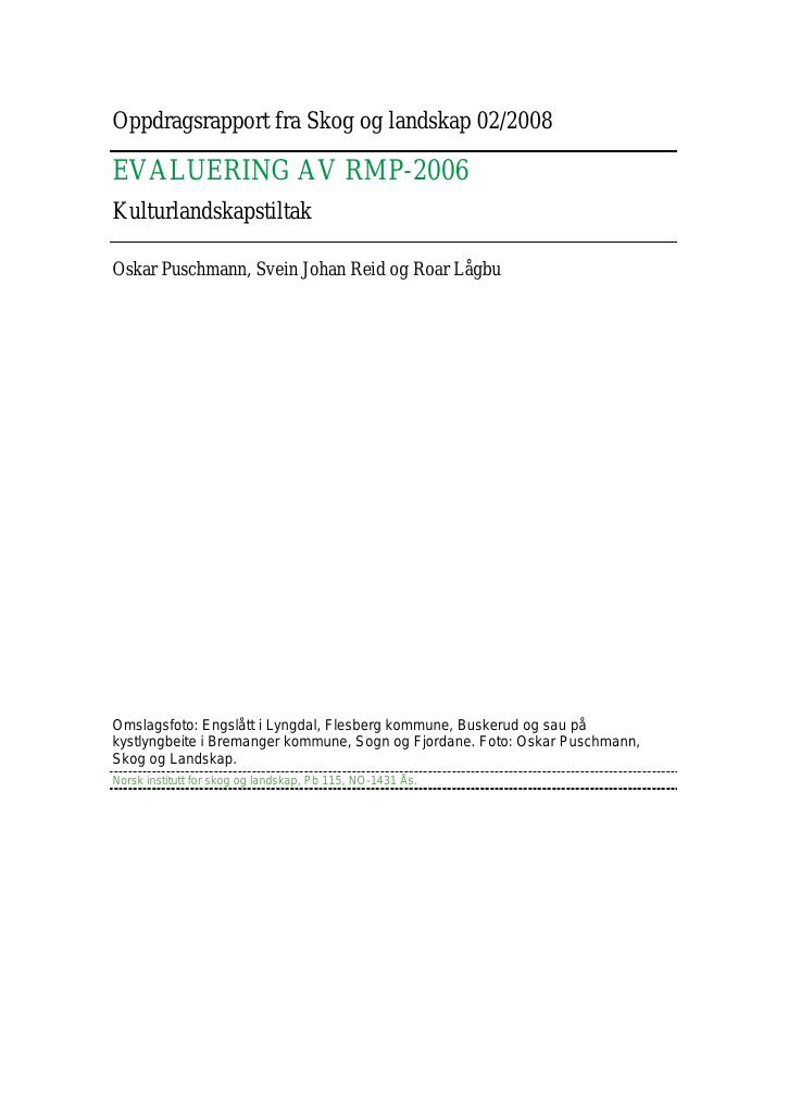 Forsiden av dokumentet Evaluering av RMP-2006