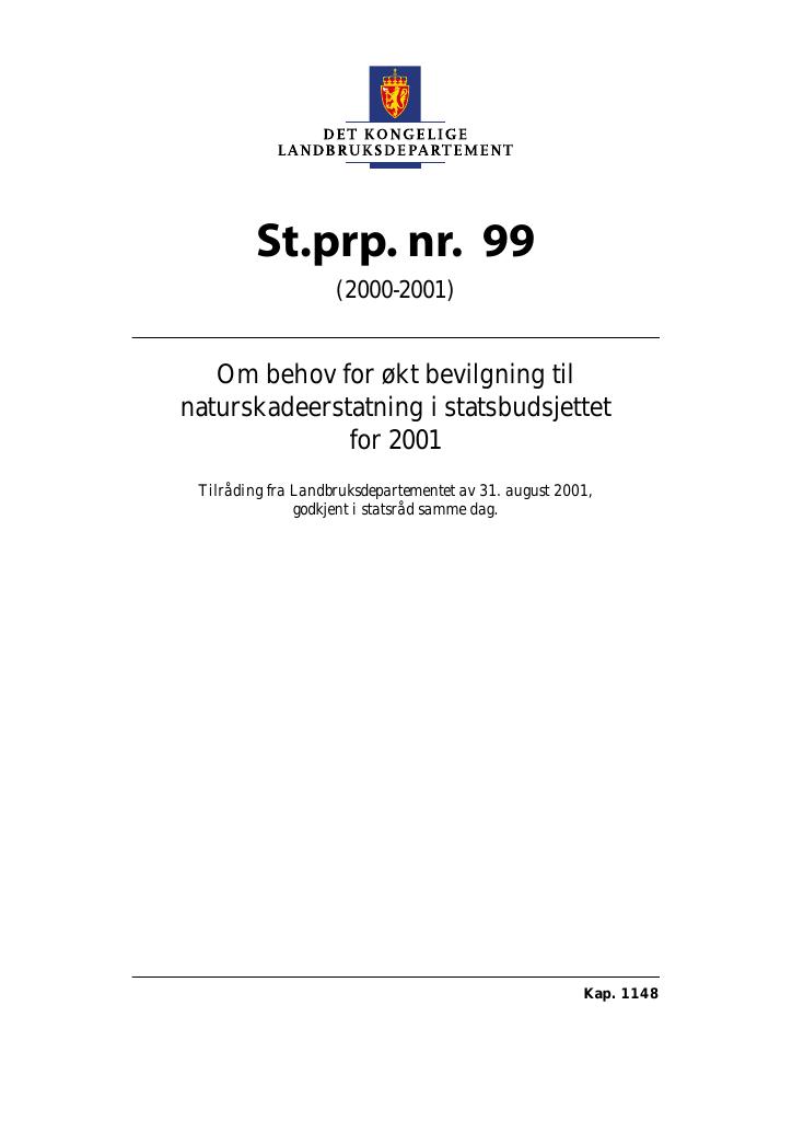 Forsiden av dokumentet St.prp. nr. 99 (2000-2001)