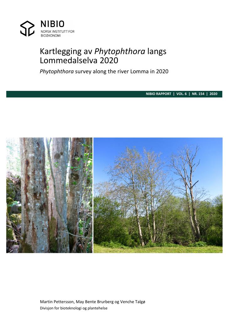 Forsiden av dokumentet Kartlegging av Phytophthora langs Lommedalselva 2020
