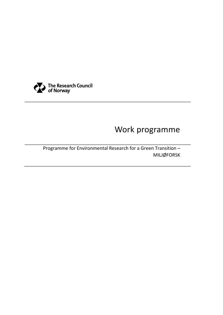 Forsiden av dokumentet Work programme
