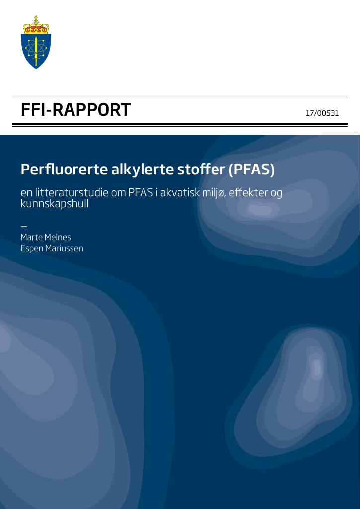 Forsiden av dokumentet Perfluorerte alkylerte stoffer (PFAS) : en litteraturstudie om PFAS i akvatiske miljø, effekter og kunnskapshull