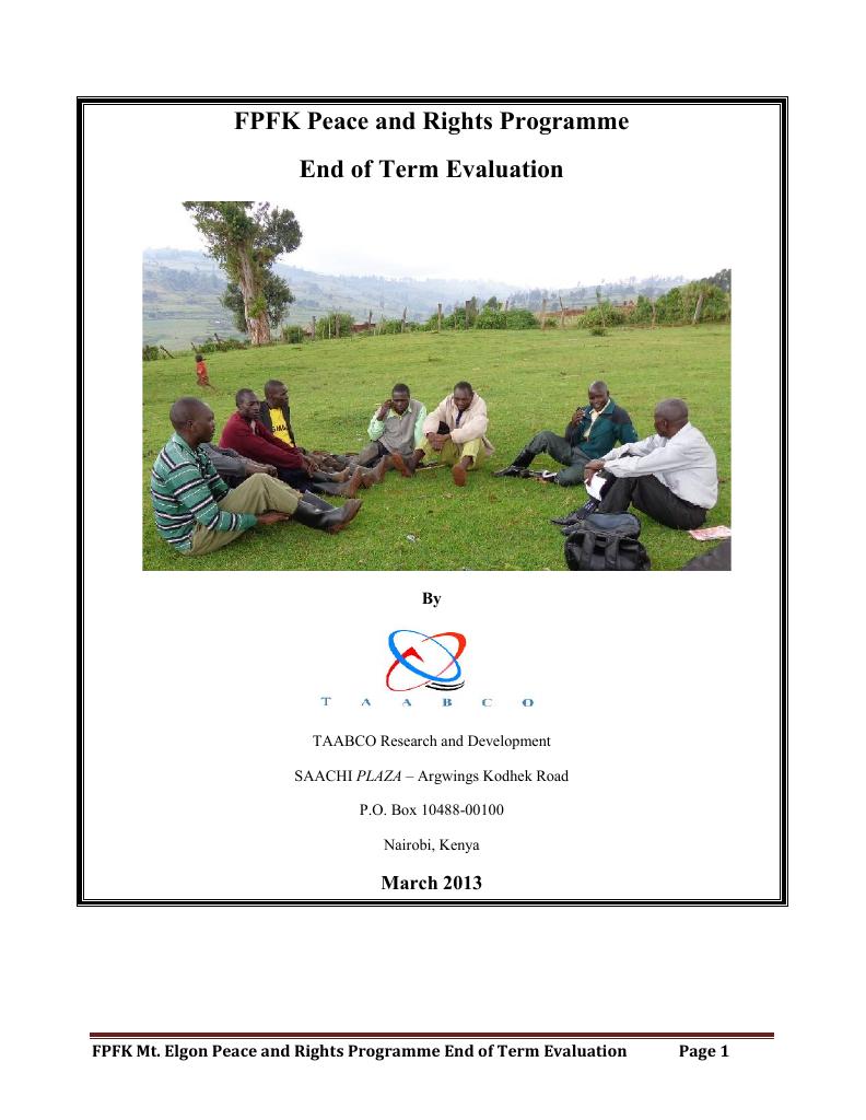 Forsiden av dokumentet FPFK Peace and Rights Program End of Term Evaluation