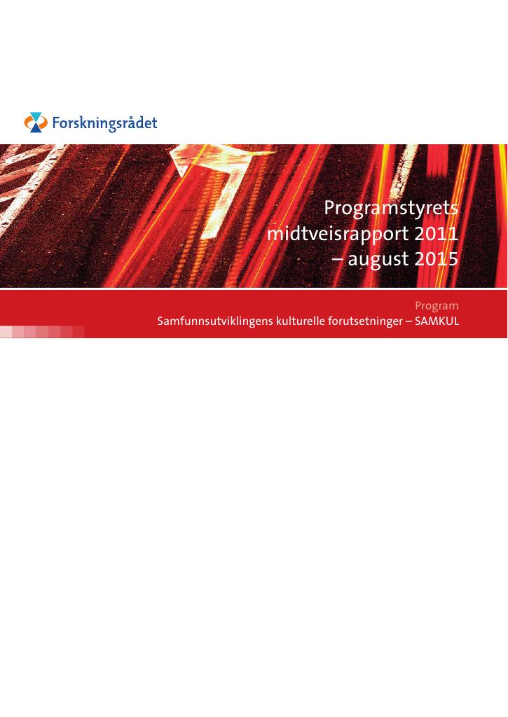 Forsiden av dokumentet Programstyrets midtveisoppsummering 2011 - august 2015