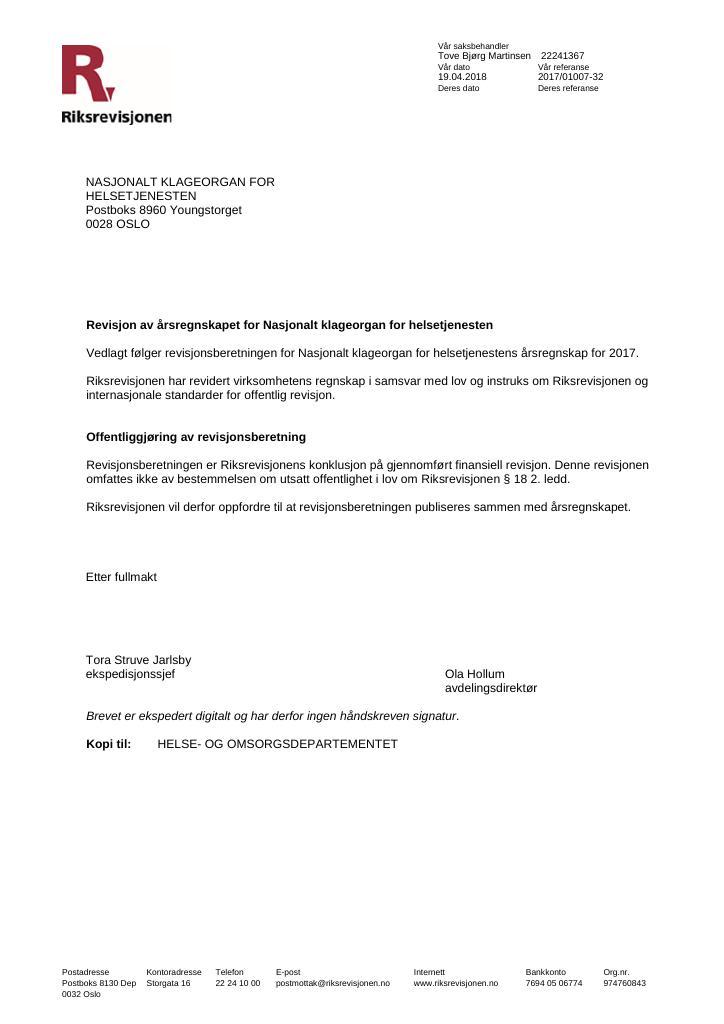 Forsiden av dokumentet Revisjonsberetning (PDF)