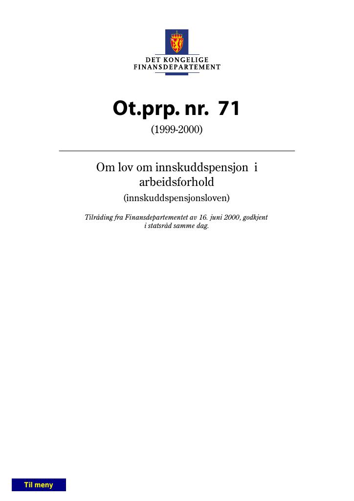 Forsiden av dokumentet Ot.prp. nr. 71 (1999-2000)