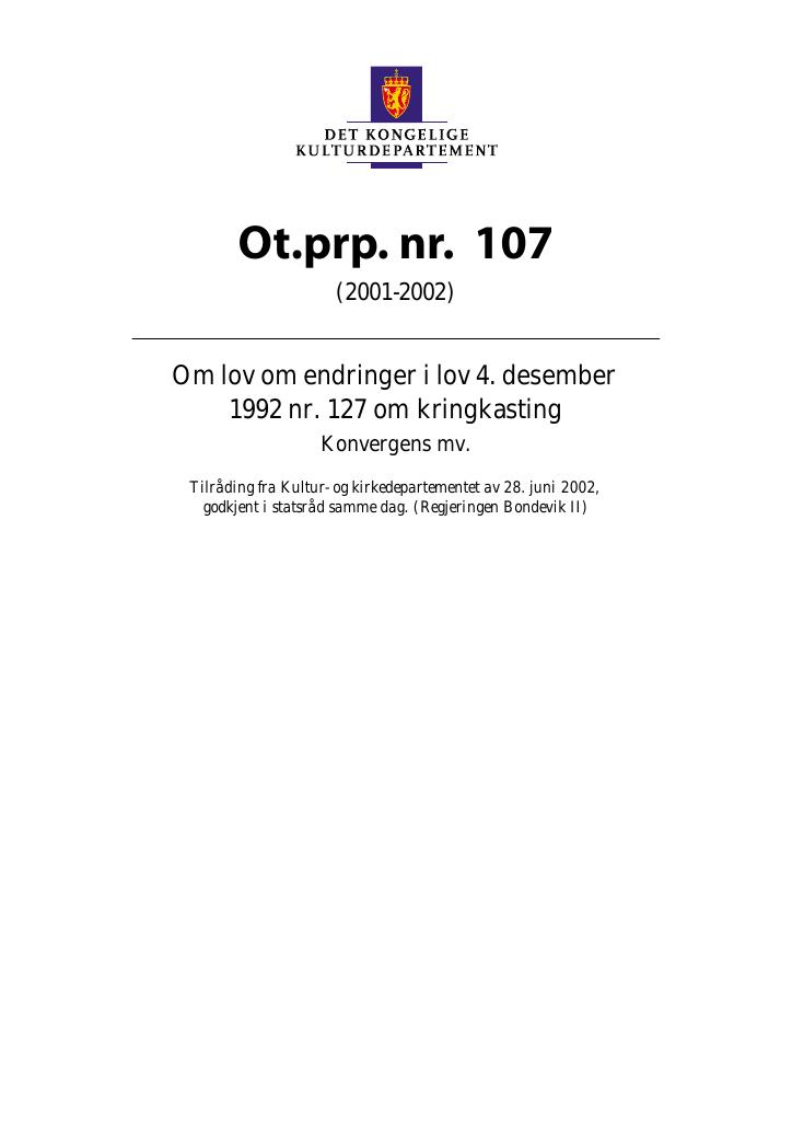 Forsiden av dokumentet Ot.prp. nr. 107 (2001-2002)