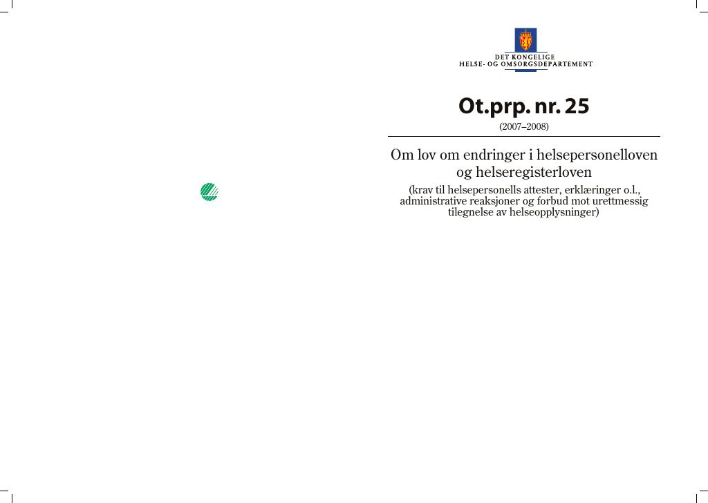 Forsiden av dokumentet Ot.prp. nr. 25 (2007-2008)
