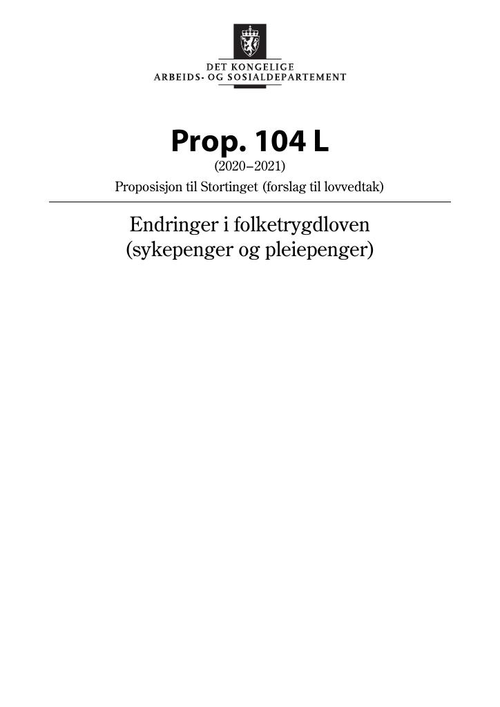 Forsiden av dokumentet Prop. 104 L (2020–2021)