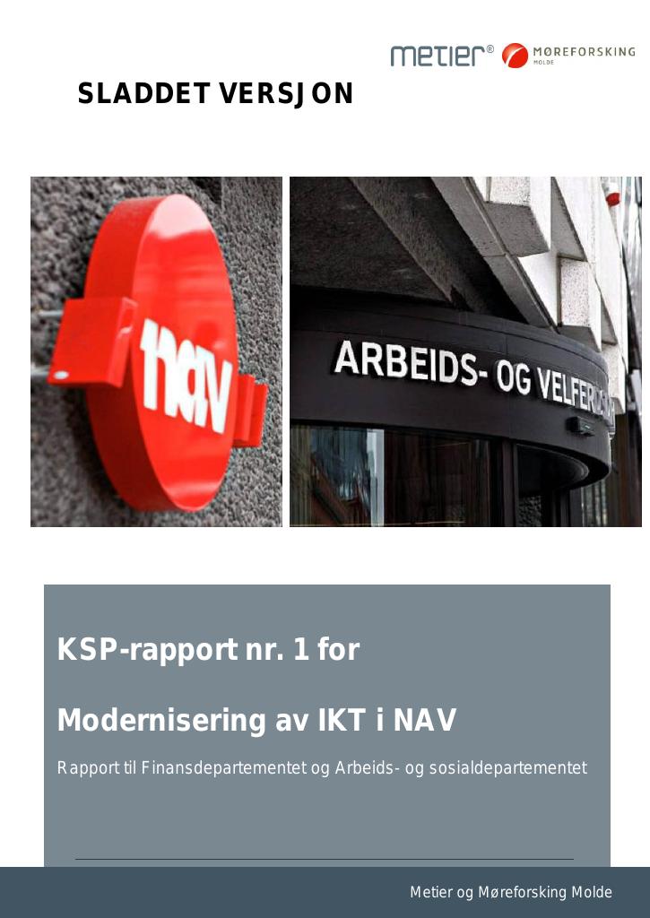 Forsiden av dokumentet KSP-rapport nr. 1 for Modernisering av IKT i NAV