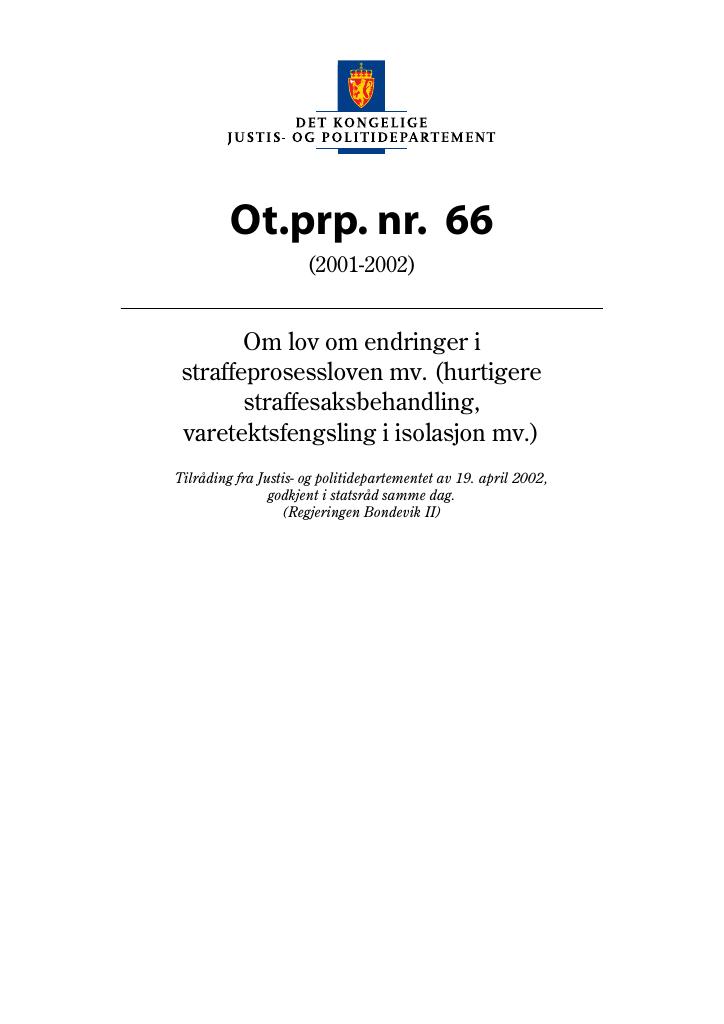 Forsiden av dokumentet Ot.prp. nr. 66 (2001-2002)