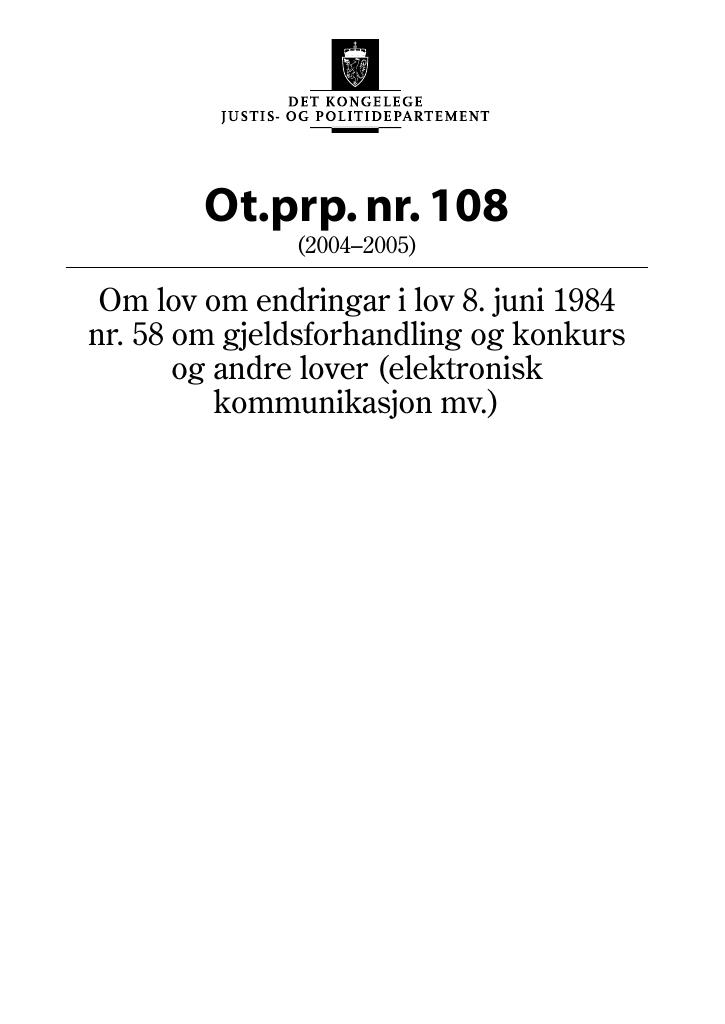 Forsiden av dokumentet Ot.prp. nr. 108 (2004-2005)