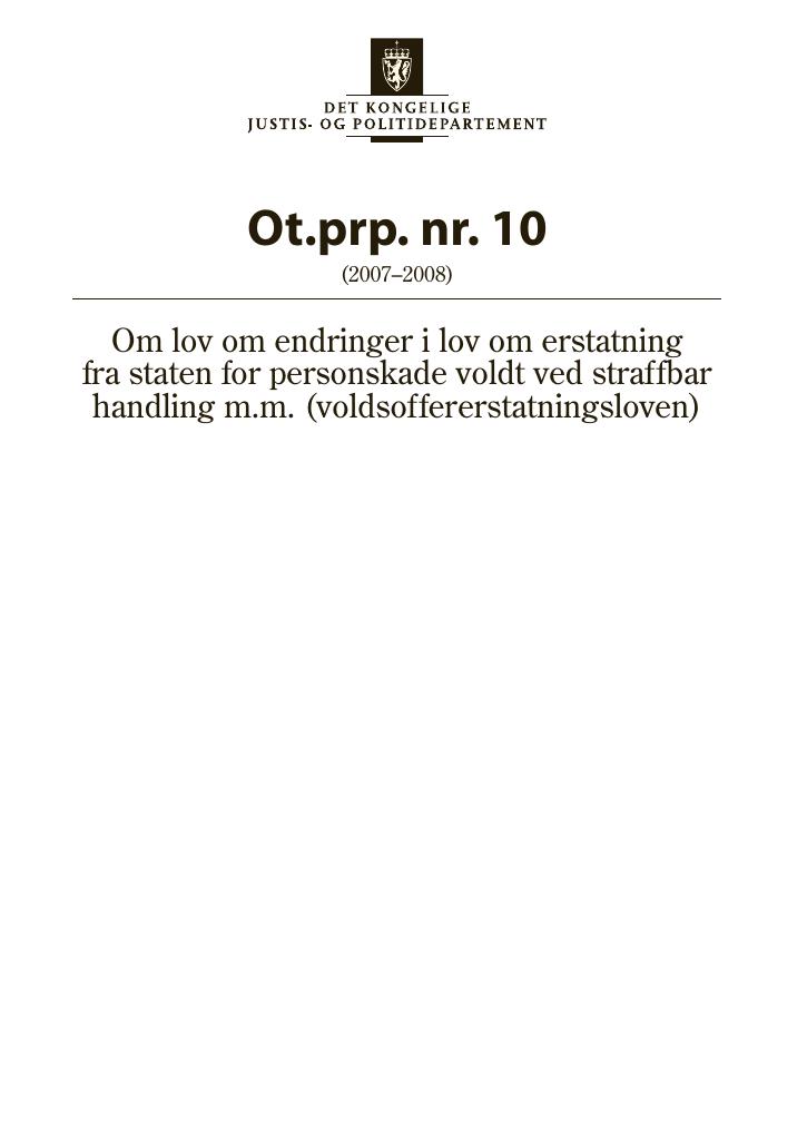 Forsiden av dokumentet Ot.prp. nr. 10 (2007-2008)