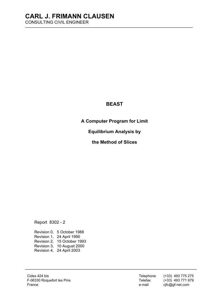 Forsiden av dokumentet BEAST:  A computer program for limit equilibrium analysis by the method of slices