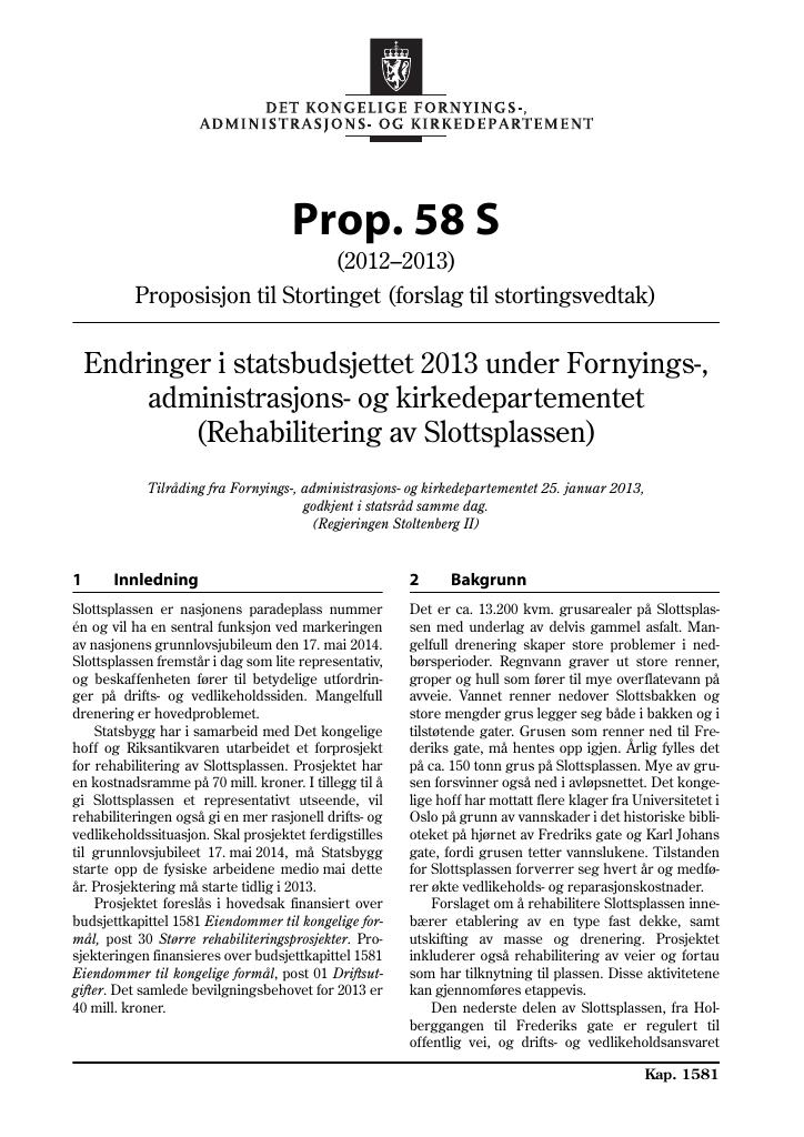 Forsiden av dokumentet Prop. 58 S (2012–2013)