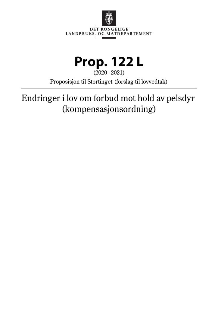 Forsiden av dokumentet Prop. 122 L (2020–2021)