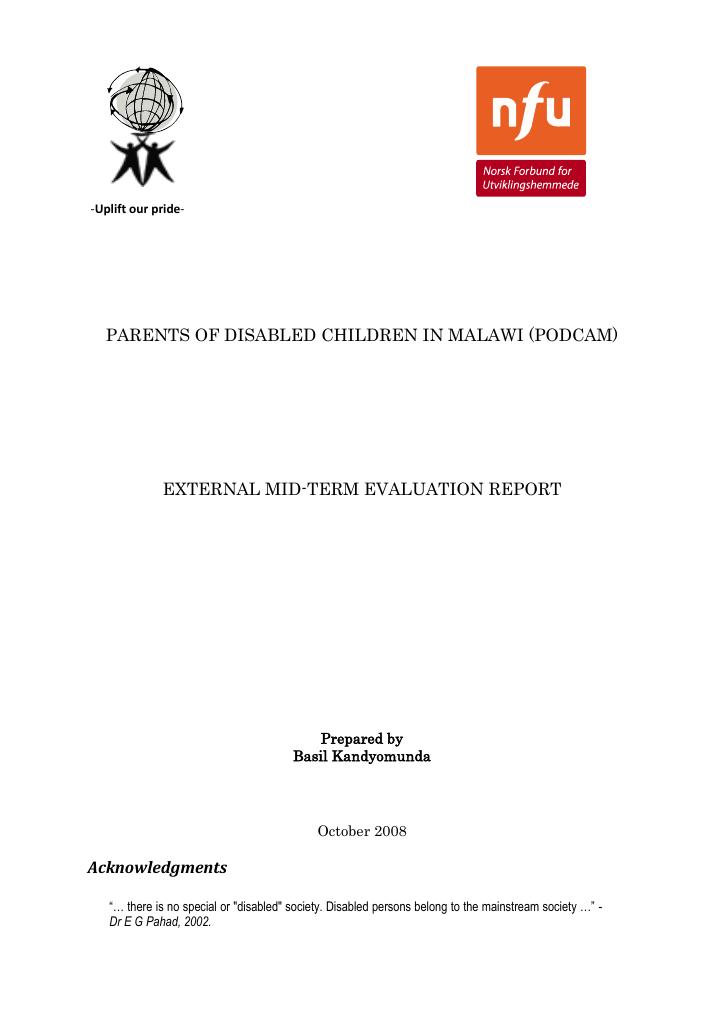 Forsiden av dokumentet Parents of Disabled Children in Malawi (PODCAM)