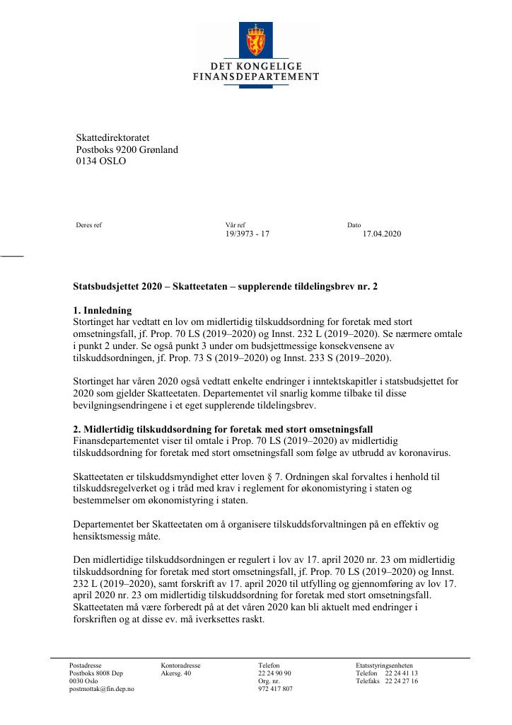 Supplerende Tildelingsbrev Skatteetaten 2020 - Nr. 2 - Kudos