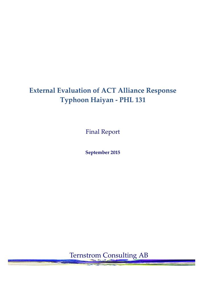 Forsiden av dokumentet External Evaluation of ACT Alliance Response Typhoon Haiyan - PHL 131