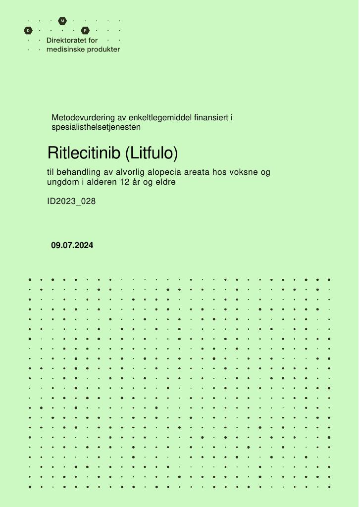 Forsiden av dokumentet Ritlecitinib (Litfulo) til behandling av alvorlig alopecia areata hos voksne og ungdom i alderen 12 år og eldre