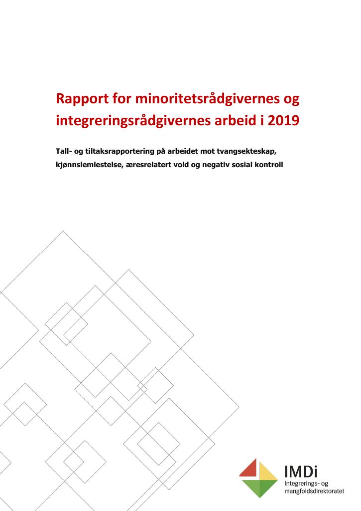 Forsiden av dokumentet Rapport for minoritetsrådgivernes og integreringsrådgivernes arbeid i 2019