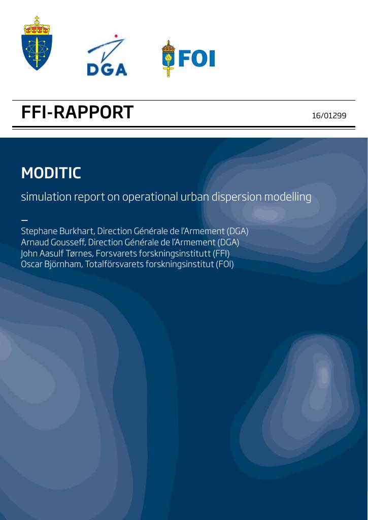 Forsiden av dokumentet MODITIC - simulation report on operational urban dispersion modelling