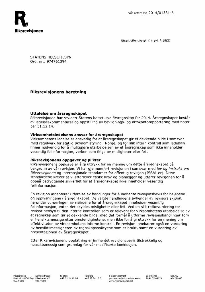 Forsiden av dokumentet Revisjonsberetning (PDF)