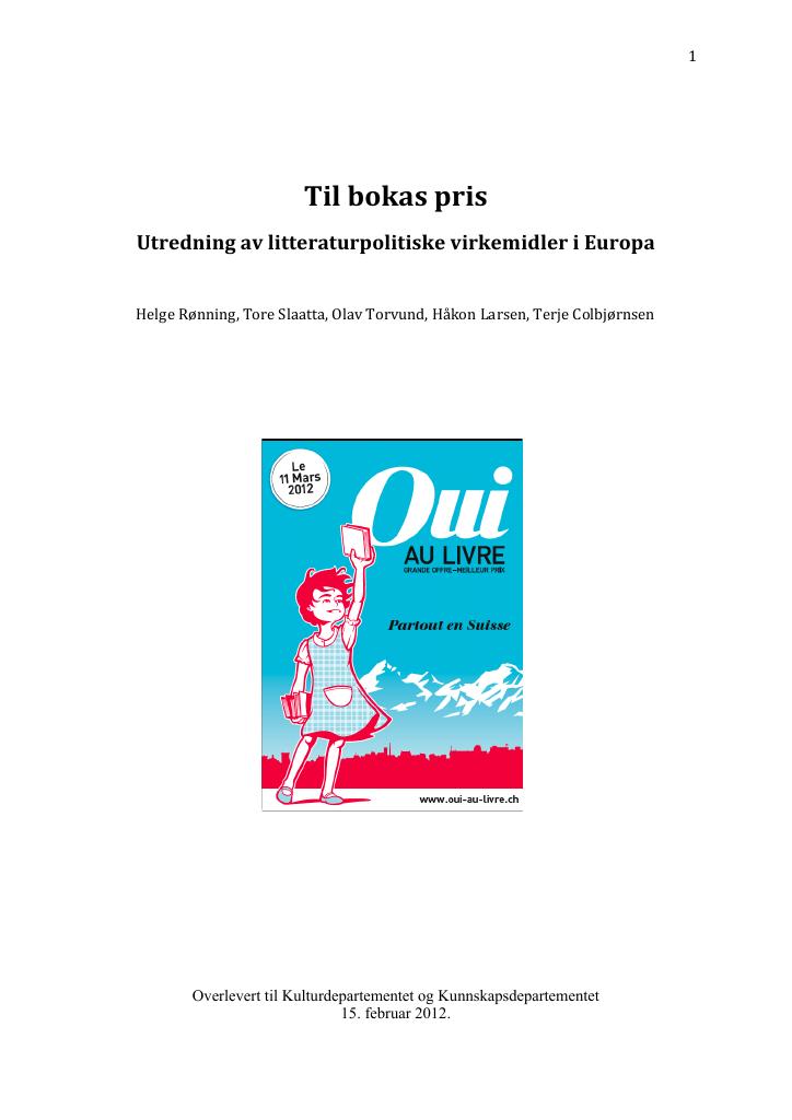 Forsiden av dokumentet Utredning om litteraturpolitiske virkemidler i Europa